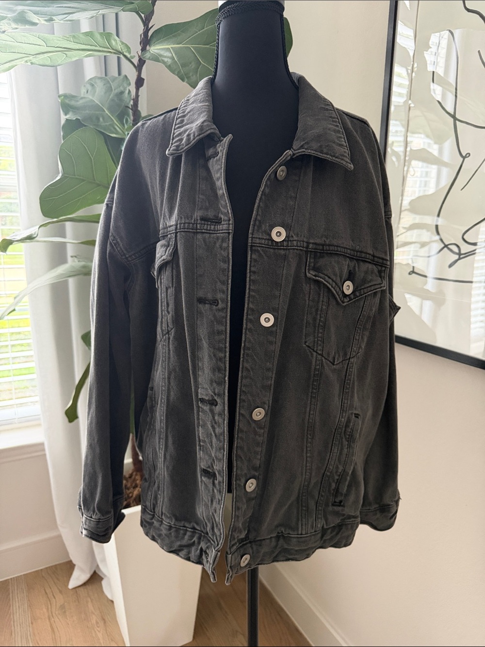 Wild Fable Washed Black Denim Jacket Classic Button-Front